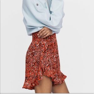 Maje Imona Printed Ruffle Shorts in Red Cheetah
